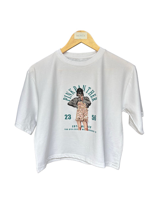Women's White Color Pink Panther Printed T-shirt – Regular Fit