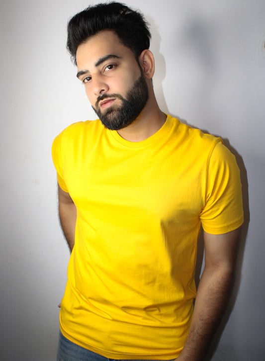 Men's Half Sleeve Round Neck Regular Fit T-Shirt  - Yellow Color