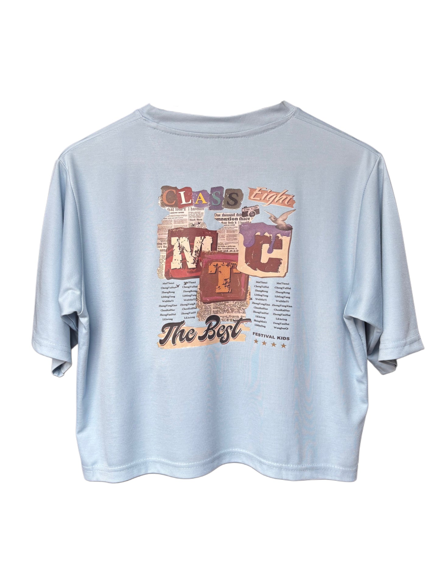 Women's Sky Blue Color Newspaper Printed T-shirt – Casual Fit