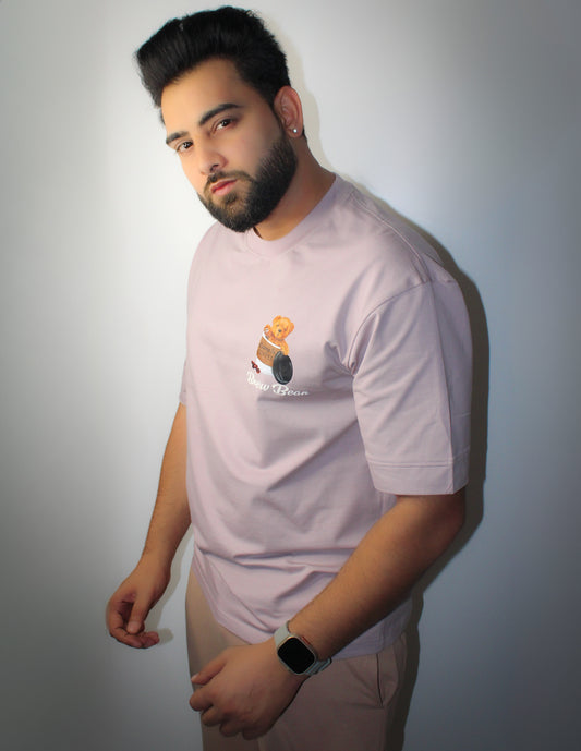 Montx Men's Teddy Print T-shirt – Drop Shoulder Loose Fit - Lavender Color