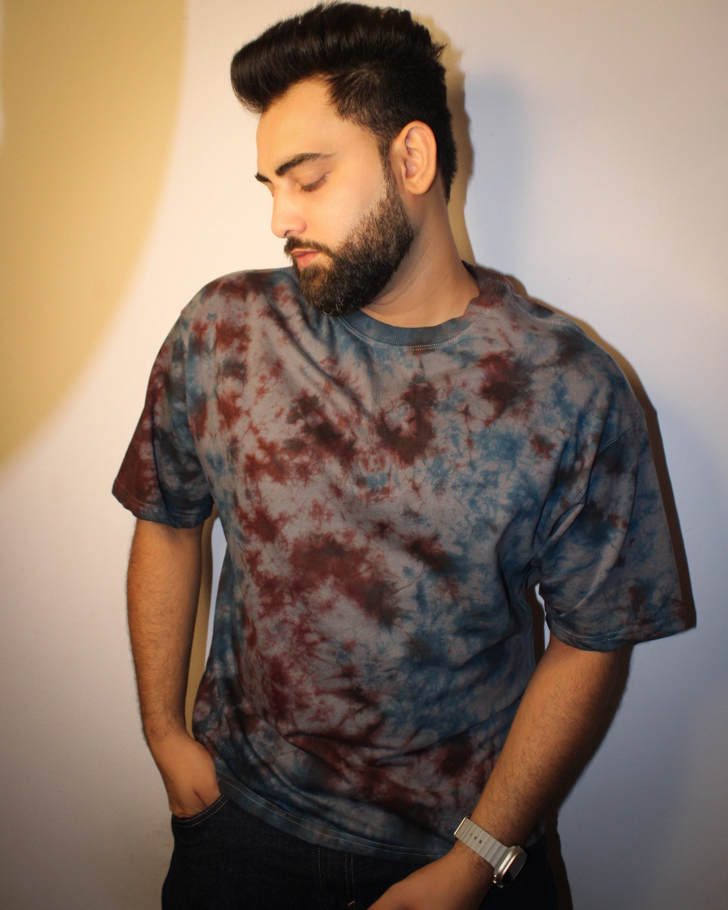 Montx Men's Charcoal Tie & Dye Oversized Round Neck T-shirt – Designed in India