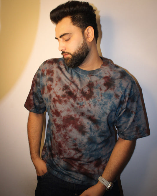 Montx Men's Charcoal Tie & Dye Oversized Round Neck T-shirt – Designed in India