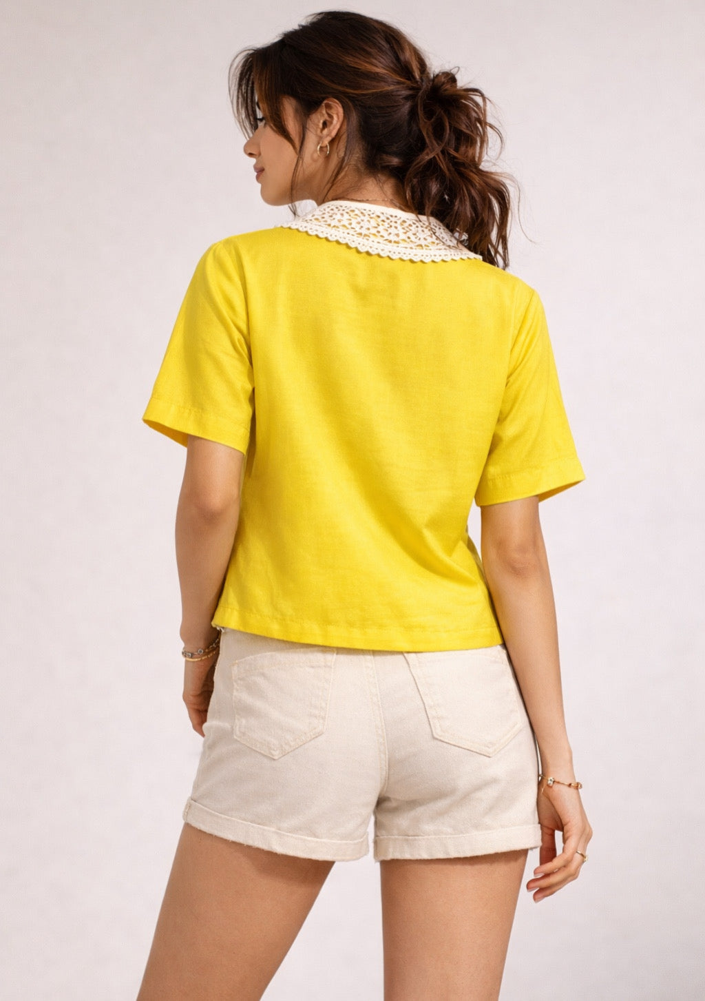 Women's Lemon Color Embroidered Shirt with Inner Crop Top - Montx The Clothing Brand