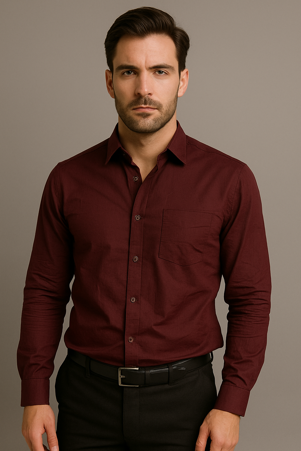 Men's Full Sleeves Cotton Formal Shirt - Wine Color