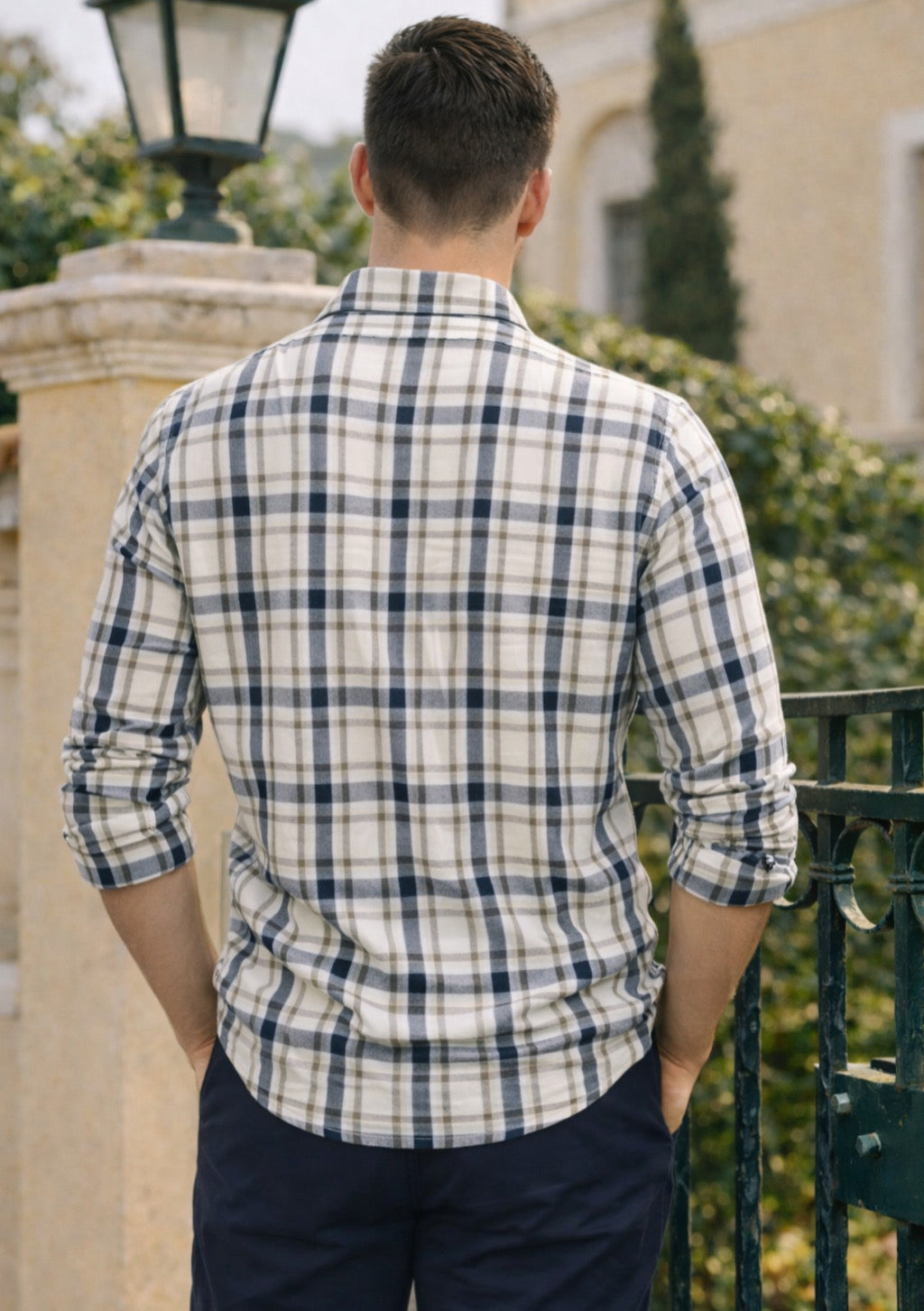 Men’s Premium Cotton Full-Sleeve Shirt – Off White Plaid - Montx The Clothing Brand