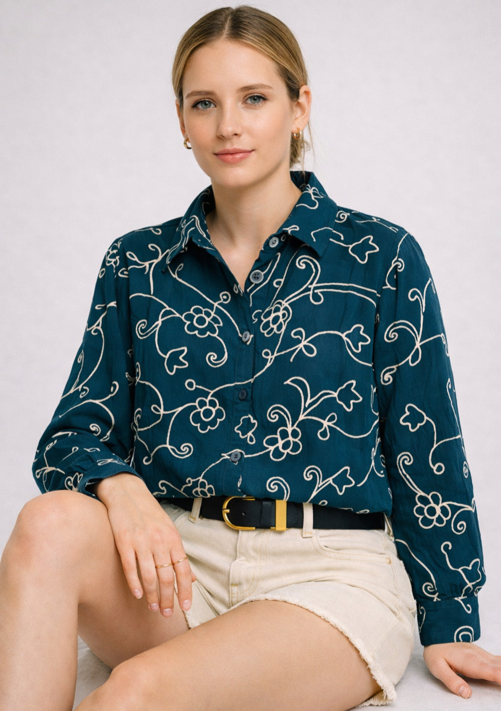 Women's Turquoise Color Embroidered Top – One Size - Montx The Clothing Brand