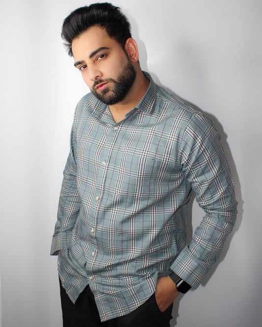 Montx Men's Pure Cotton Shirt Checked - Grey Color