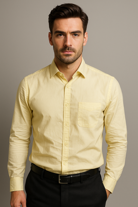 Men's Full Sleeves Cotton Formal Shirt - Lemon Color