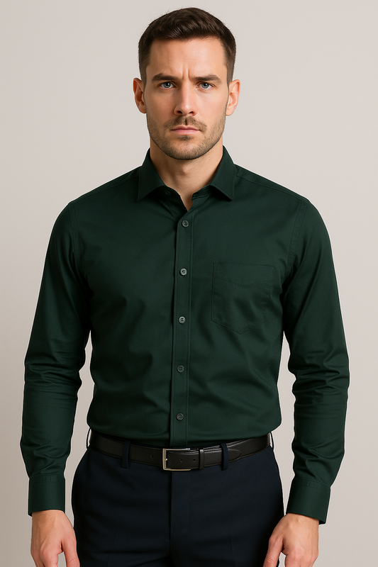 Men's Full Sleeves Cotton Formal Shirt -  Green Color