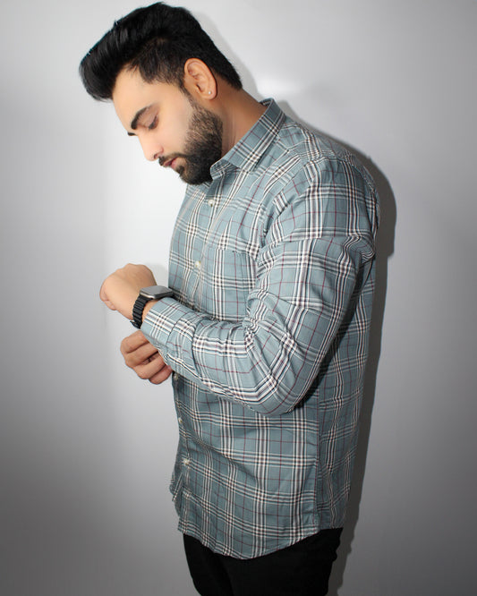 Montx Men's Pure Cotton Shirt Checked - Grey Color