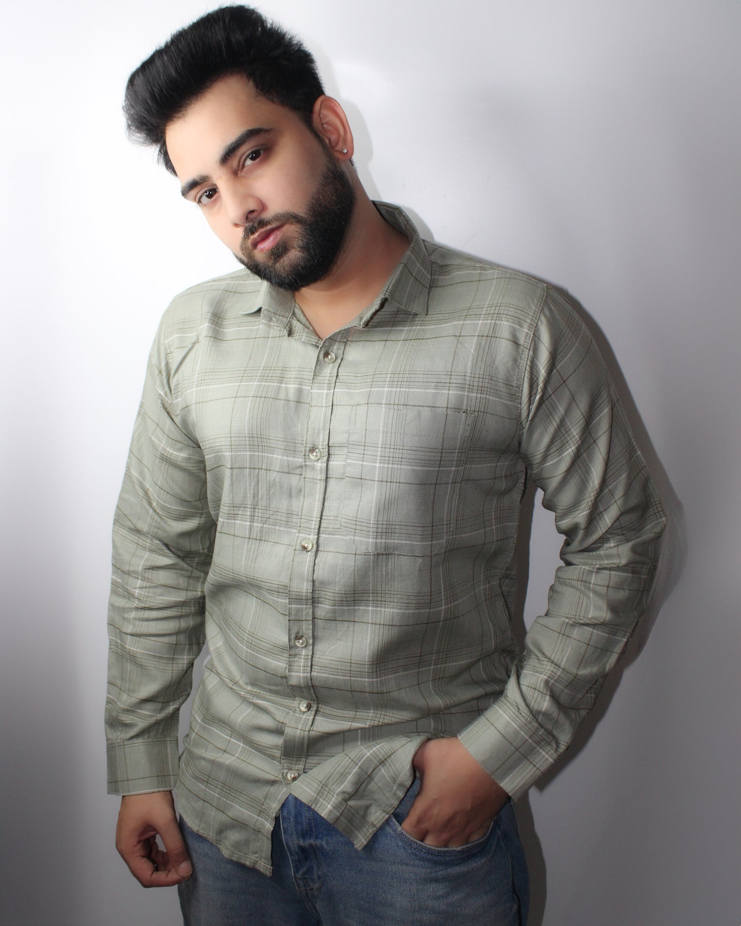 Montx Men's Pure Cotton Shirt – Green Checked