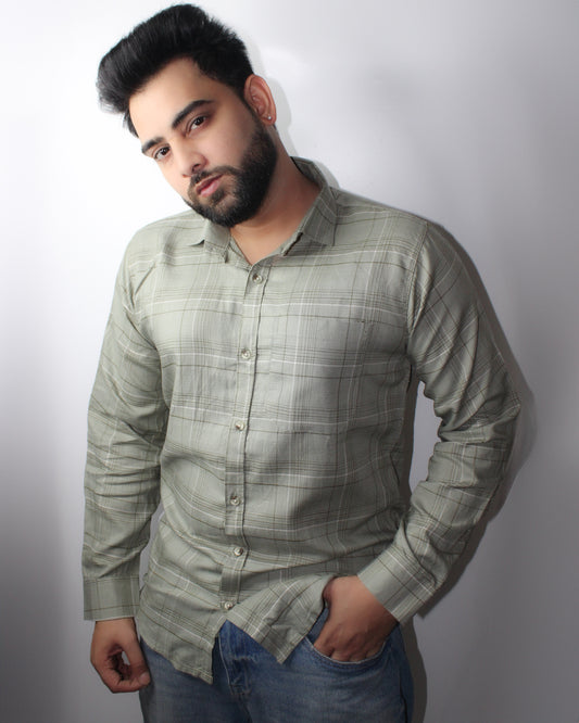 Montx Men's Pure Cotton Shirt – Green Checked