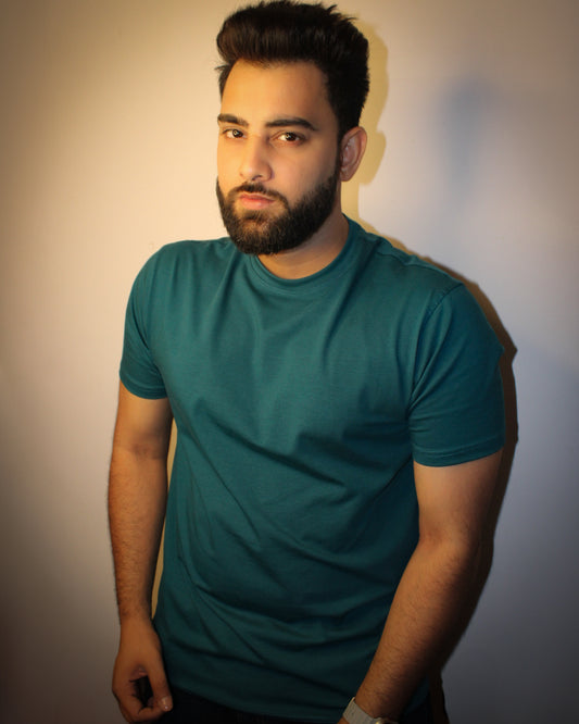 Men's Half Sleeve Round Neck T-Shirt Regular Fit - Turquoise Color ( Firozi )