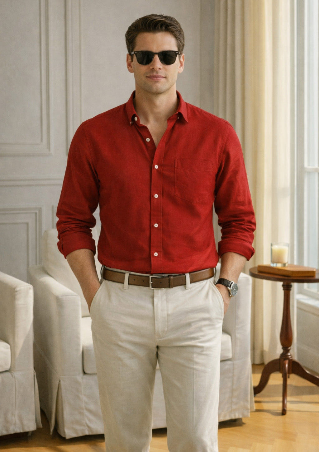 Men’s Premium Cotton Full-Sleeve Shirt – Red - Montx The Clothing Brand