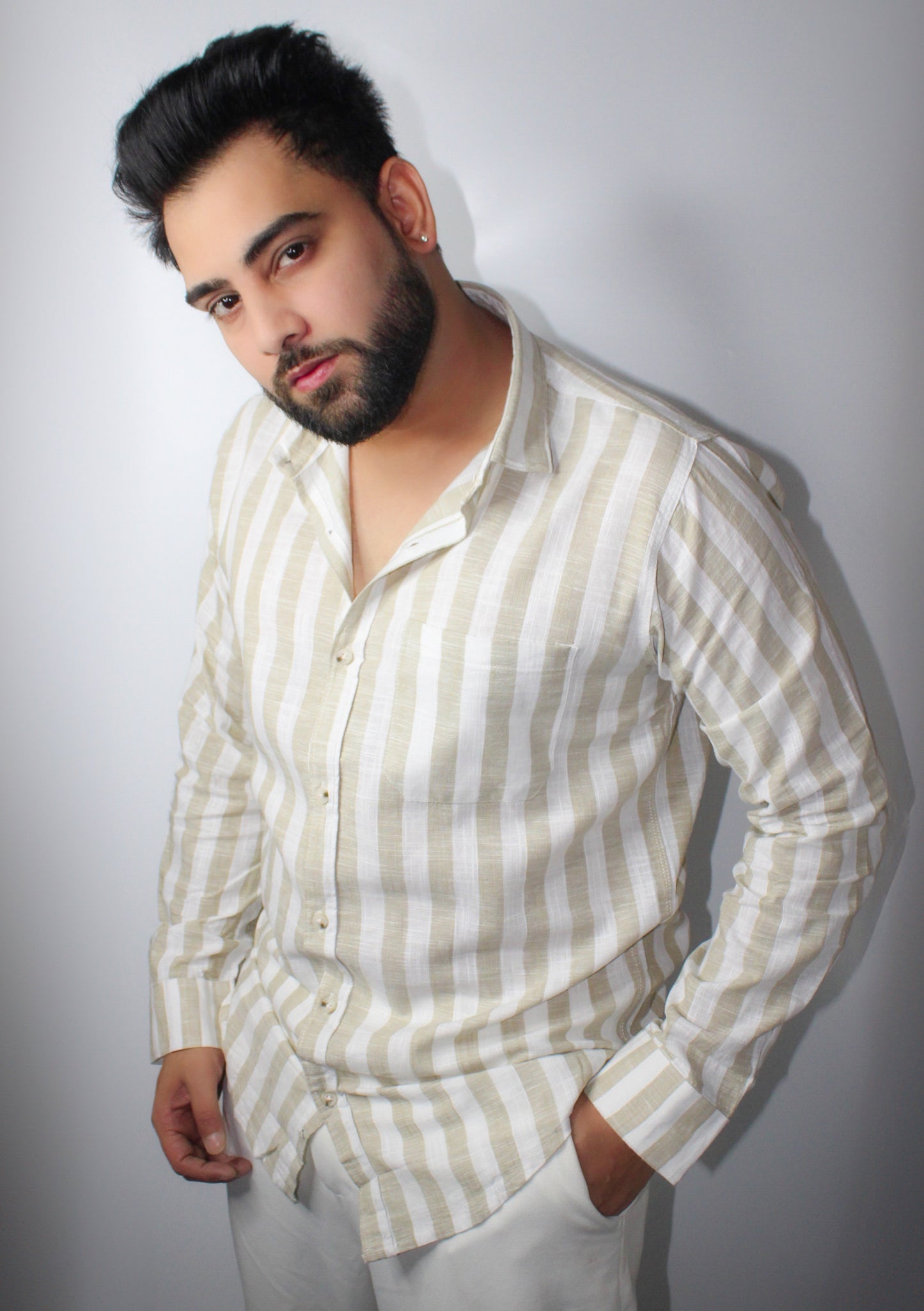 Montx Men's Pure Cotton Shirt – Light Brown Stripes on Off White - Montx The Clothing Brand