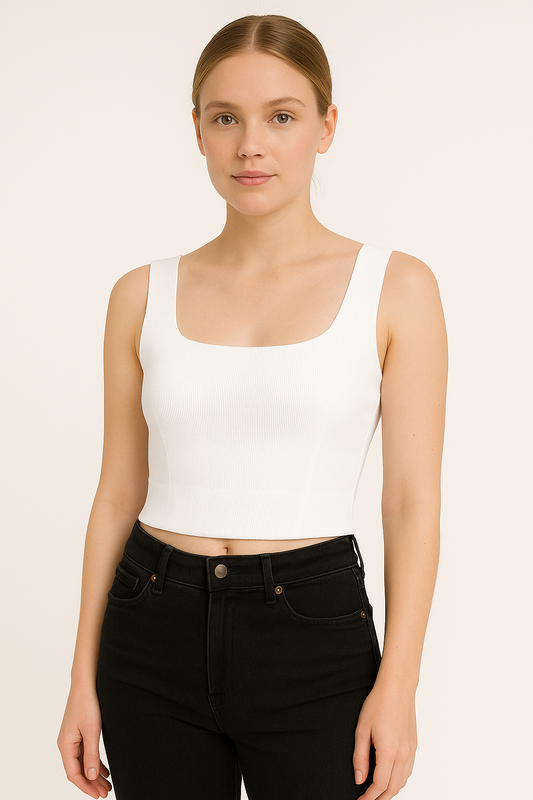 Women's White Crop Top With Air Suspended Bra Pads
