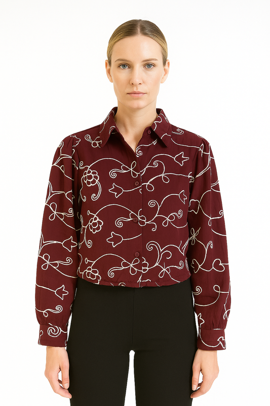 Women's Red Color Embroidered Top – One Size