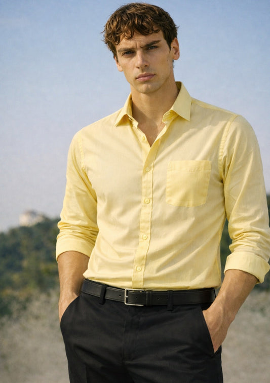 Men’s Signature Cotton Full-Sleeve Shirt – Lemon - Montx The Clothing Brand