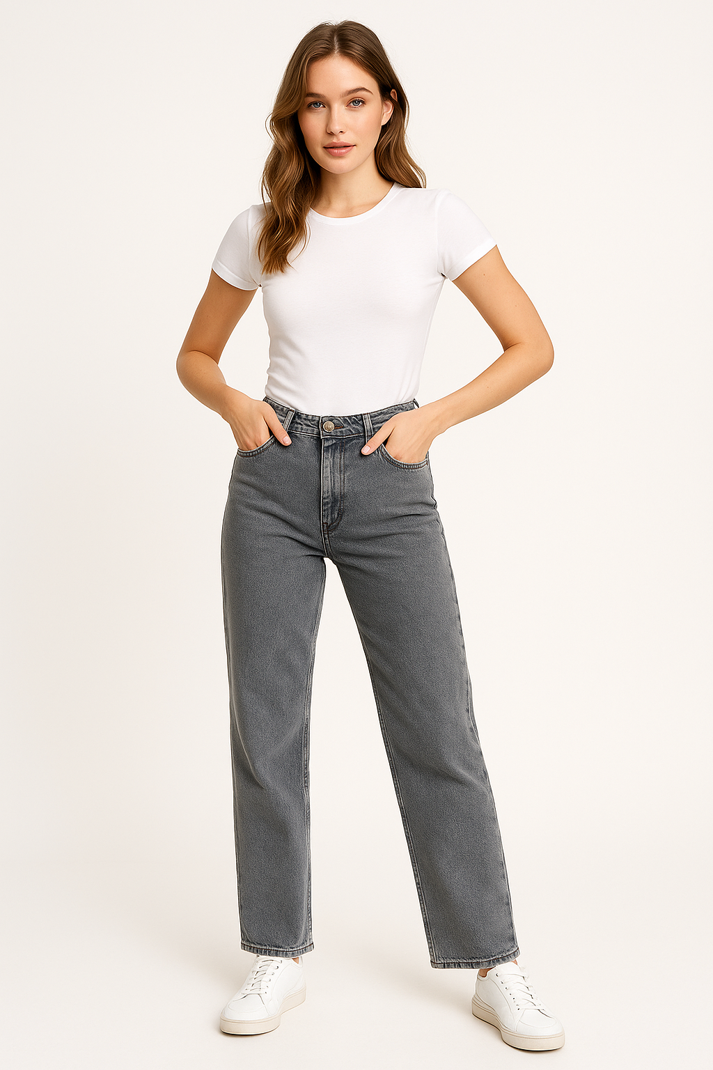 Women's Premium Wide-Leg Grey Denim Jeans – Casual & Chic
