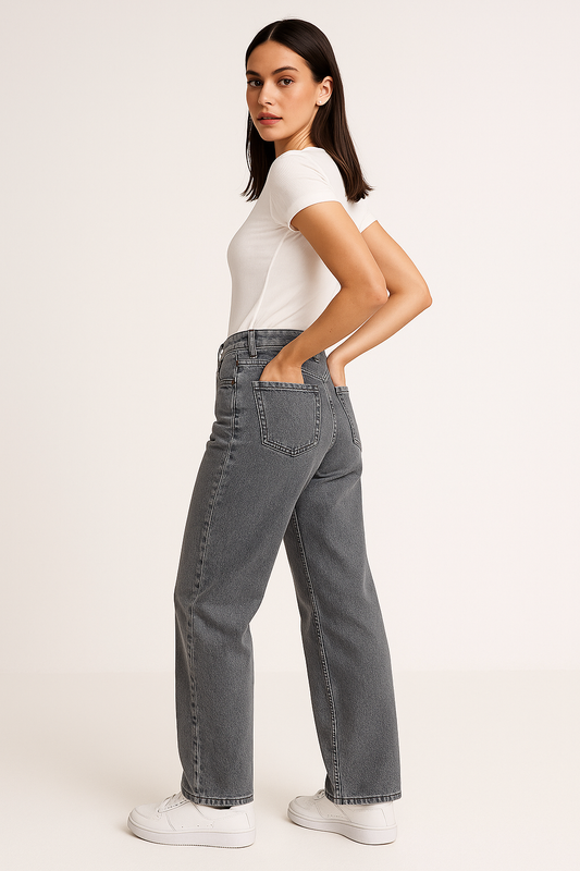 Women's Premium Wide-Leg Grey Denim Jeans – Casual & Chic