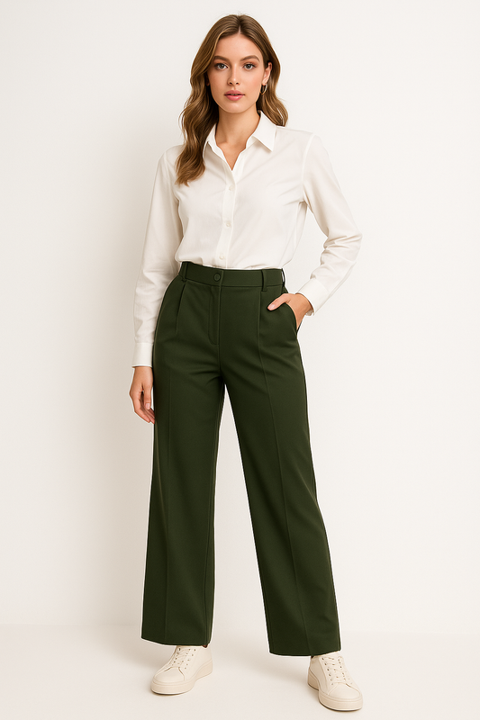 Women’s Formal Korean Wide-Leg Pants – Olive Green Color