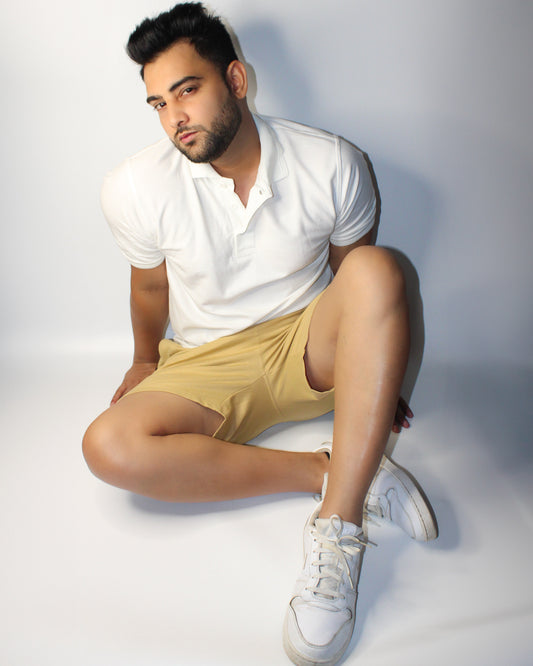 Montx Men's Cotton Shorts – Beige Color with Back Pocket
