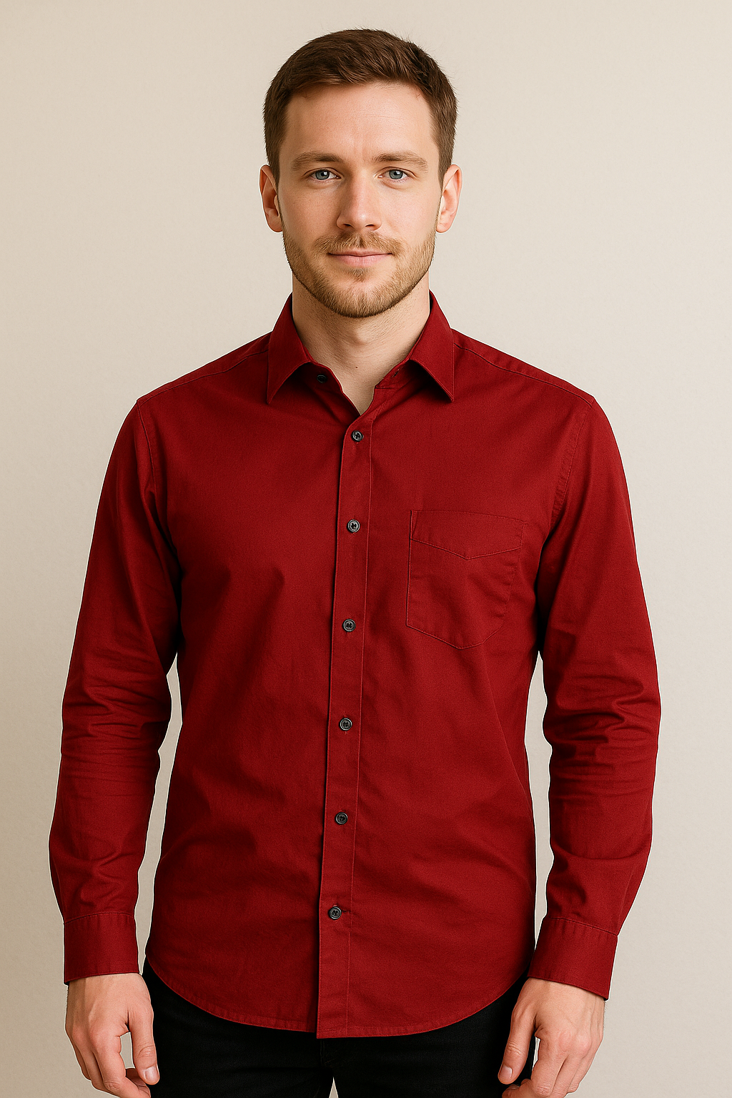 Men's Full Sleeves Cotton Formal Shirt - Red Color