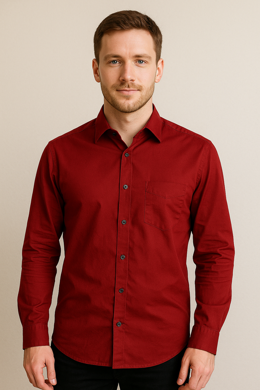 Men's Full Sleeves Cotton Formal Shirt - Red Color