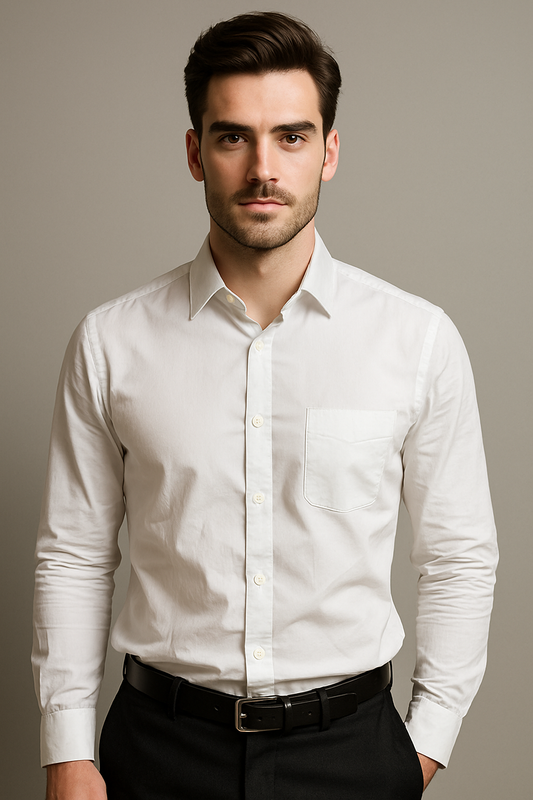 Men's Full Sleeves Cotton Formal Shirt - White Color