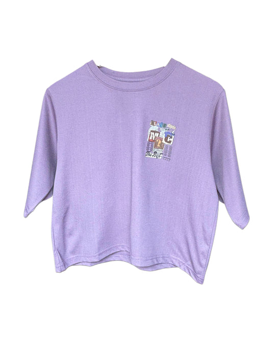 Women's Purple Color Newspaper Printed T-shirt – Casual Fit
